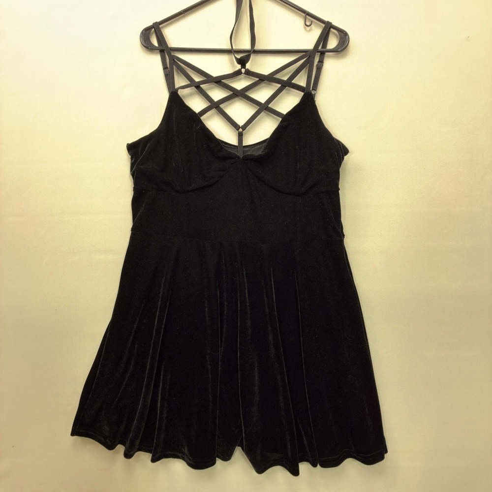 Killstar Dress Women XXL Pentagram Strappy Velvet Black Solid Skater Gothic - Picture 7 of 7